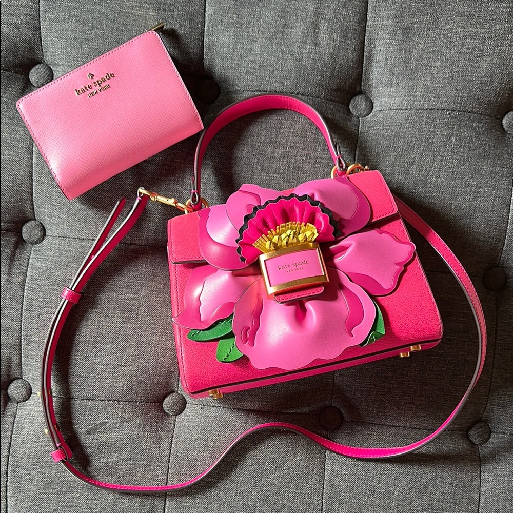 Kate Spade Katy Pink Floral Orchid satchel crossbody Handbag (no wallet) EUC